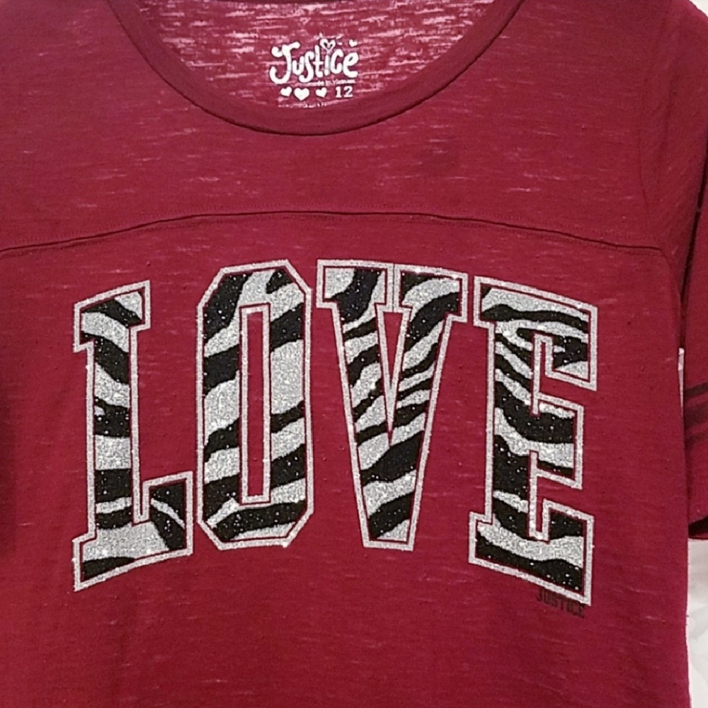 Justice Football Tee Glitter Zebra Love Graphic 12 - Picture 2 of 2